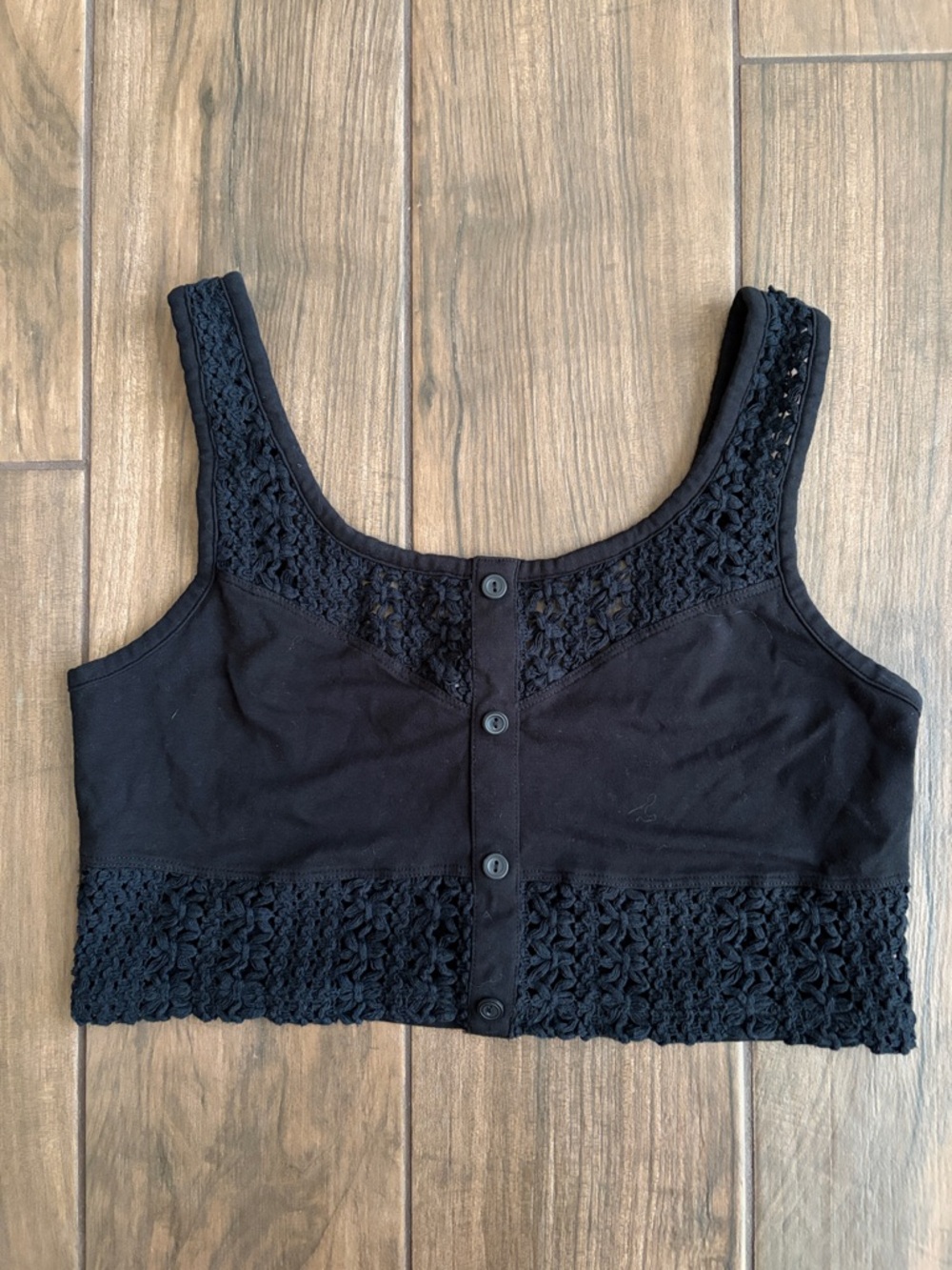 Rubbish Black Crochet-Trim Crop Tank with Front Buttons